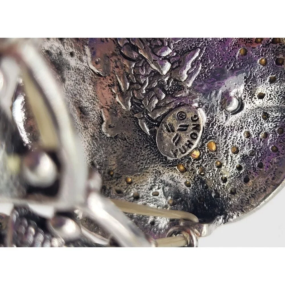 YUHONG Rhinestone Stretch Silver Tone Bracelet FROG Whimsical Bling Fairy Flower - Picture 8 of 12